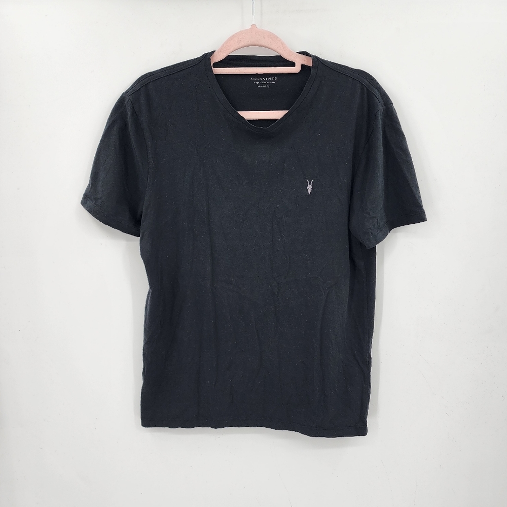 All Saints Black Basic Classic Short Sleeve Women Large Casual Tee Shirt